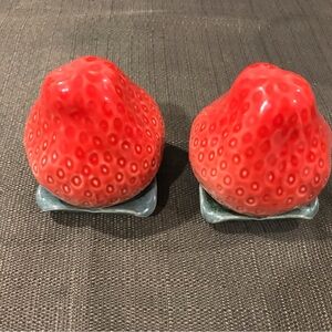 Pair of Red Ceramic Strawberry Salt & Pepper Shakers